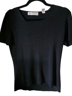 Vintage Valerie Stevens Silk Knit Top • Black Minimalist • Size M • 90s Y2K